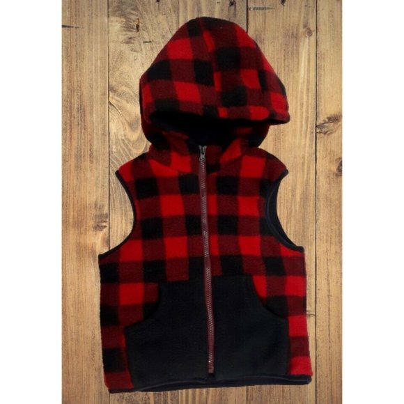 Little Rebels Other - 4T Boys Red Buffalo Plaid Fleece Jacket Hoodie NEW